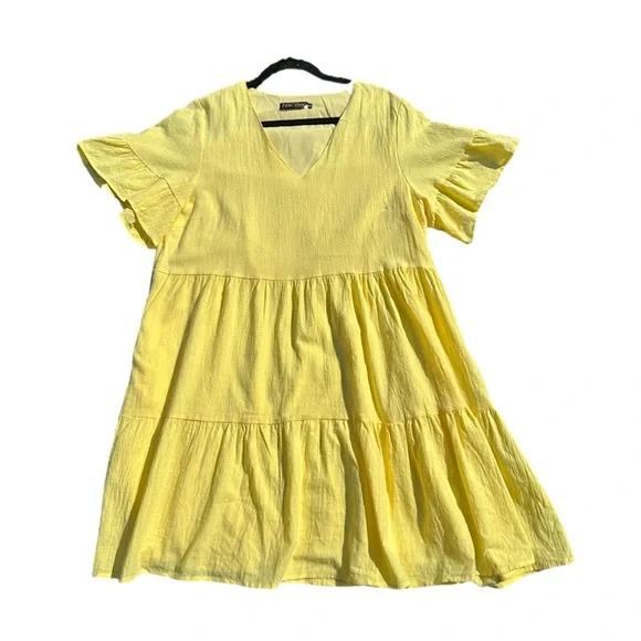 NWOT-FancyInn brand yellow tiered dress with pockets 💛 - Picture 1 of 7